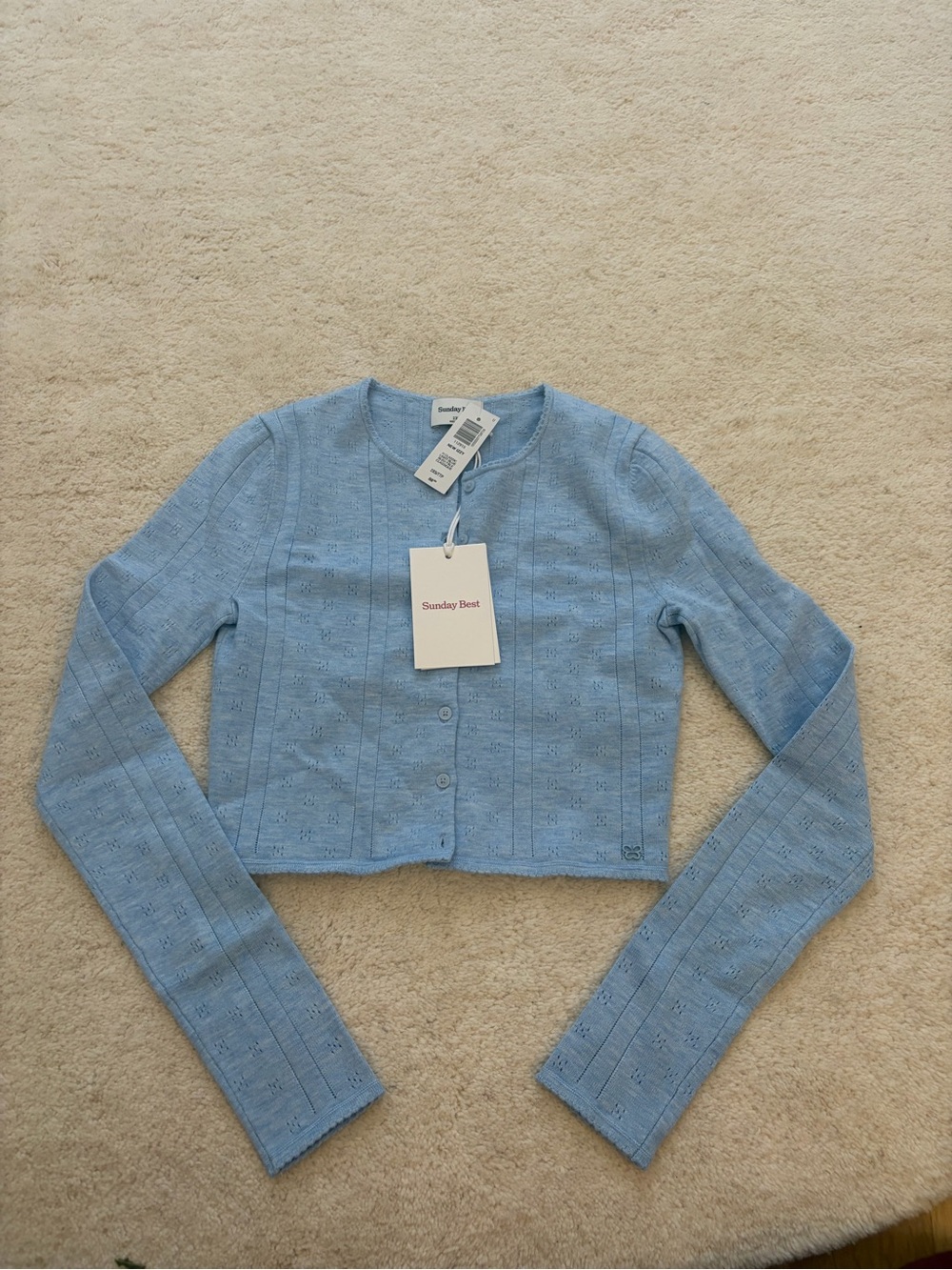Sunday Best Sky Blue Cropped Knit Cardigan
